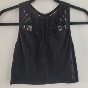 Express Black Ribbed Cropped Tank Top M